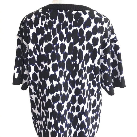 Kate Spade | Leopard Print Pullover Sweater Top Womens M Blue Knit Stretch - Picture 6 of 12